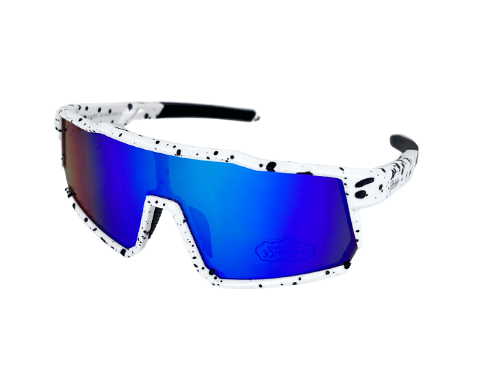 Kids' sunglasses with white frame and blue polarized lenses, designed for outdoor use.