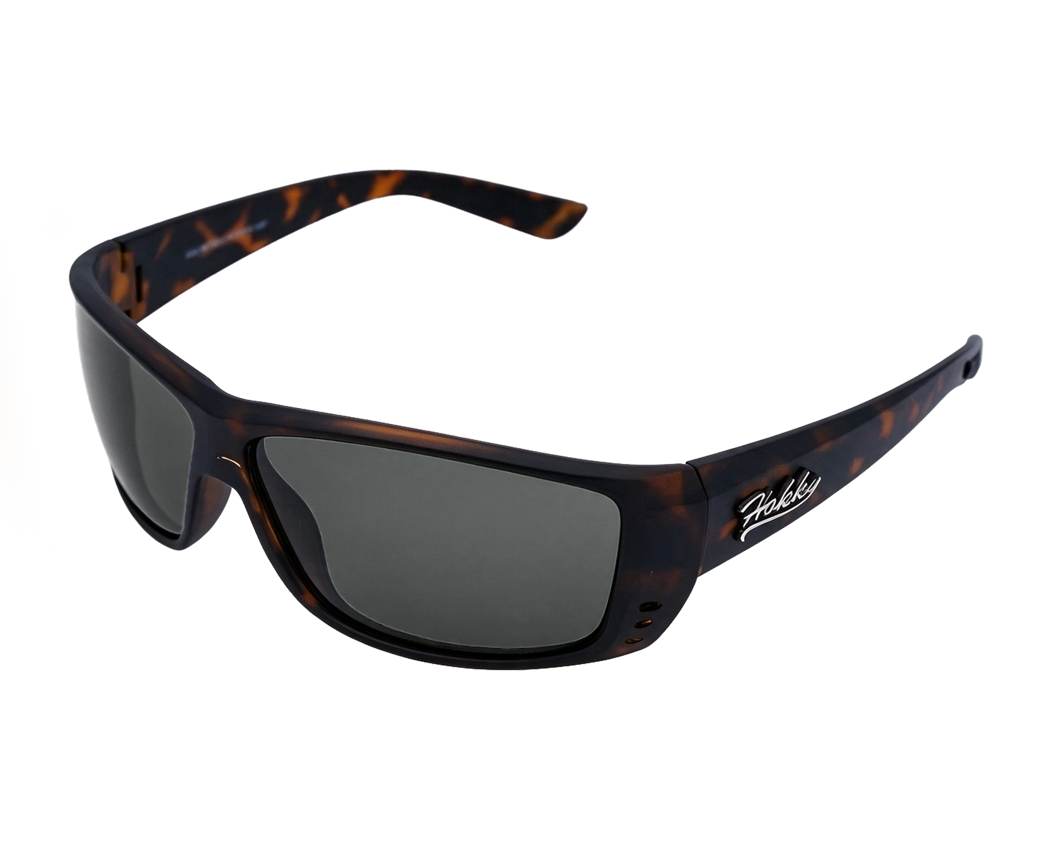 A pair of 'Ventura' sport sunglasses with a tortoiseshell pattern frame and grey uv protected polarised lenses.
