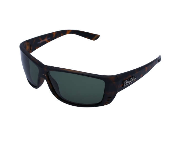 A pair of 'Ventura' sport sunglasses with a tortoiseshell pattern frame and grey uv protected polarised lenses.