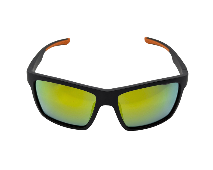 Hokky black sports sunglasses with yellow mirrored polarised lenses – UV protection eyewear.