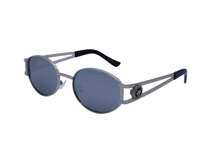 A pair of 'Regina' women's sunglasses with a silver metal frame and blue polarized lenses.