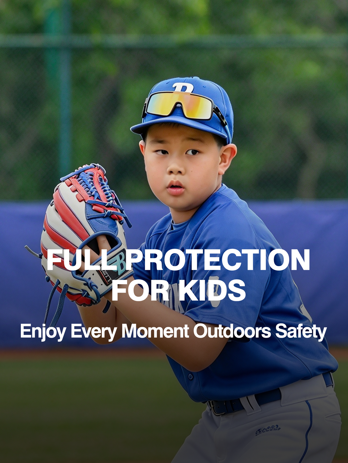 Kids polarised sports sunglasses for baseball – blue frame