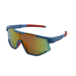Sunglasses with blue and red frame on a white background