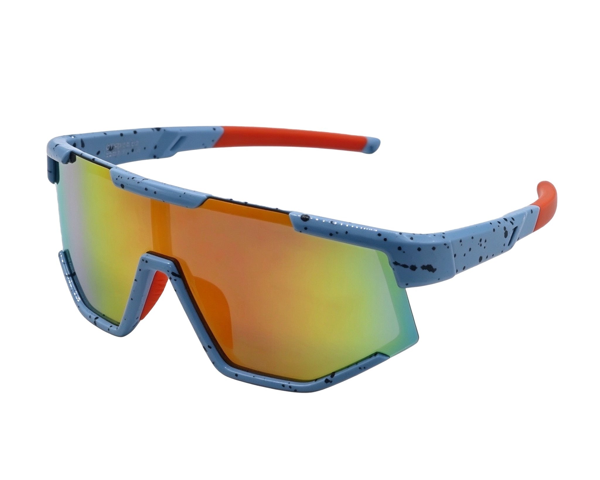 Sunglasses with blue and red frame on a white background