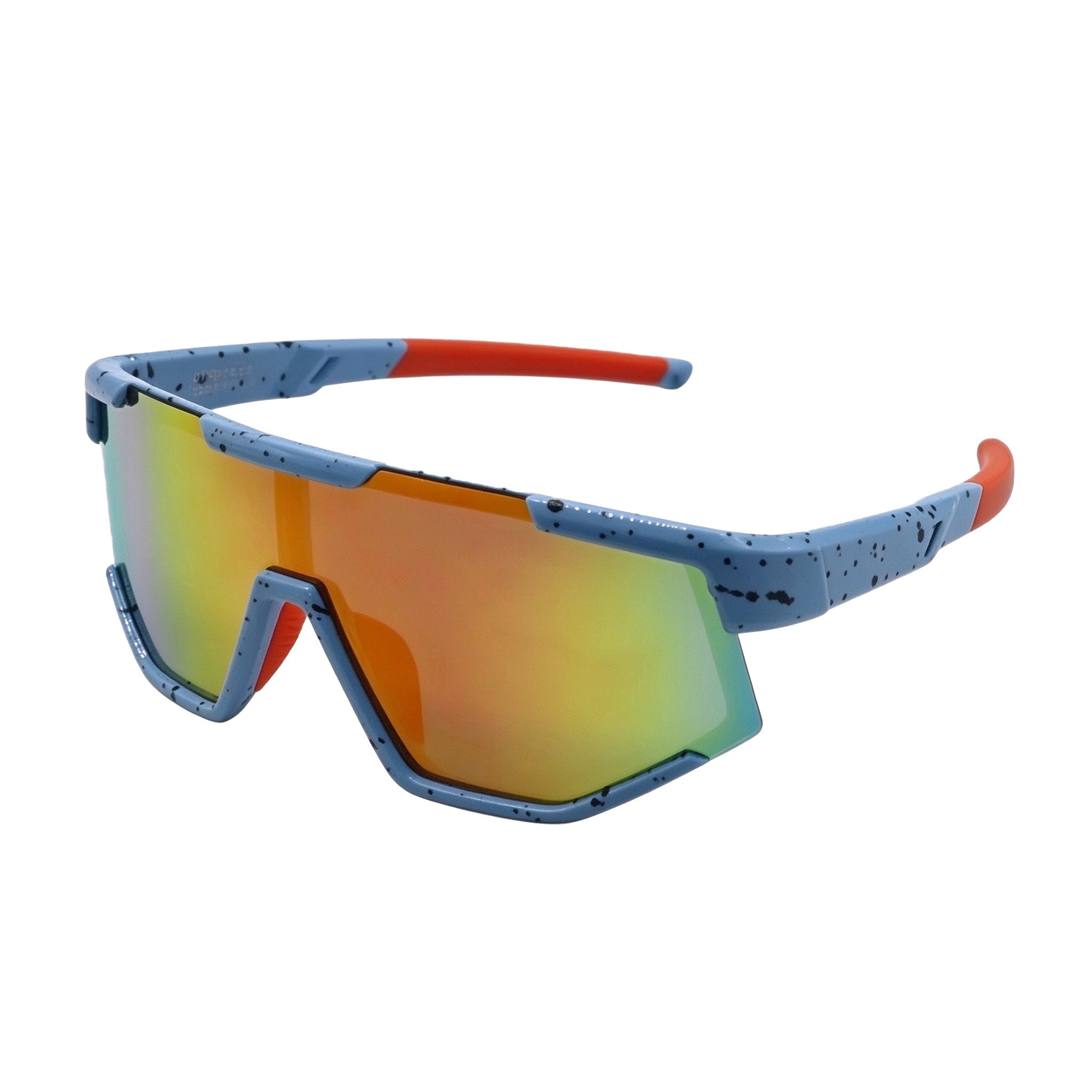 Sunglasses with blue and red frame on a white background