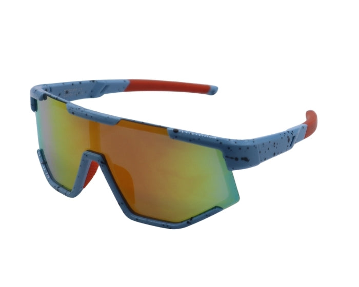 Sunglasses with blue and red frame on a white background