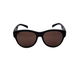 Black sunglasses with brown lenses on a white background