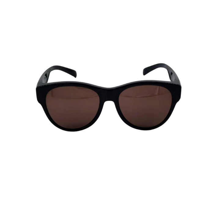 Black sunglasses with brown lenses on a white background