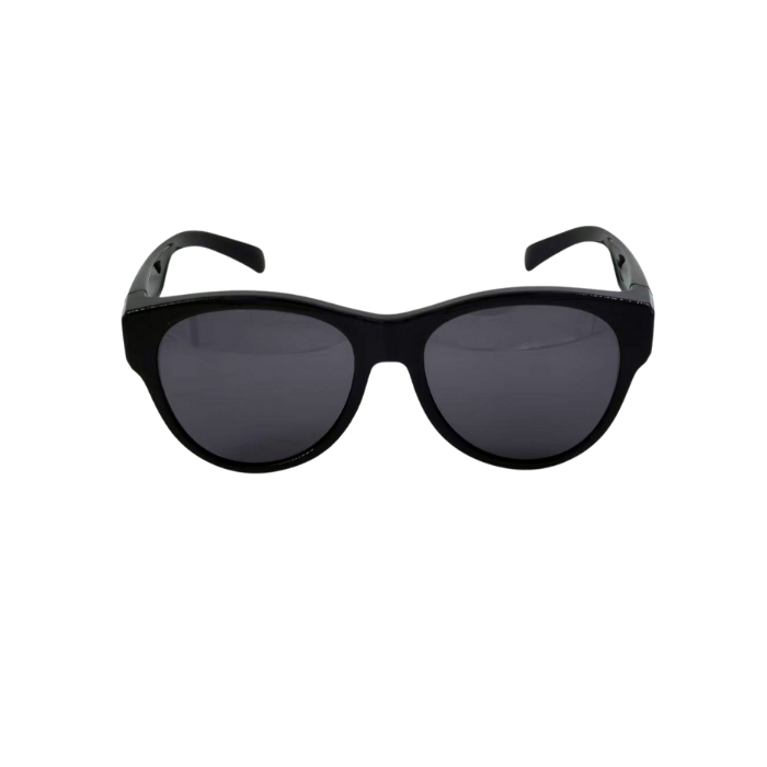 Black sunglasses with dark lenses on a white background