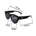 Black sunglasses with measurements on a white background