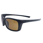 Black sunglasses with brown lenses on a white background