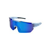 Sunglasses with blue gradient lenses on a white background