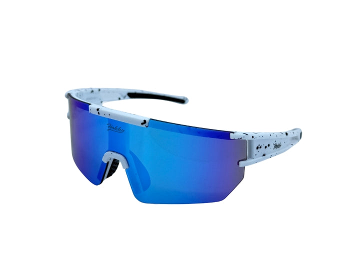Sunglasses with blue gradient lenses on a white background