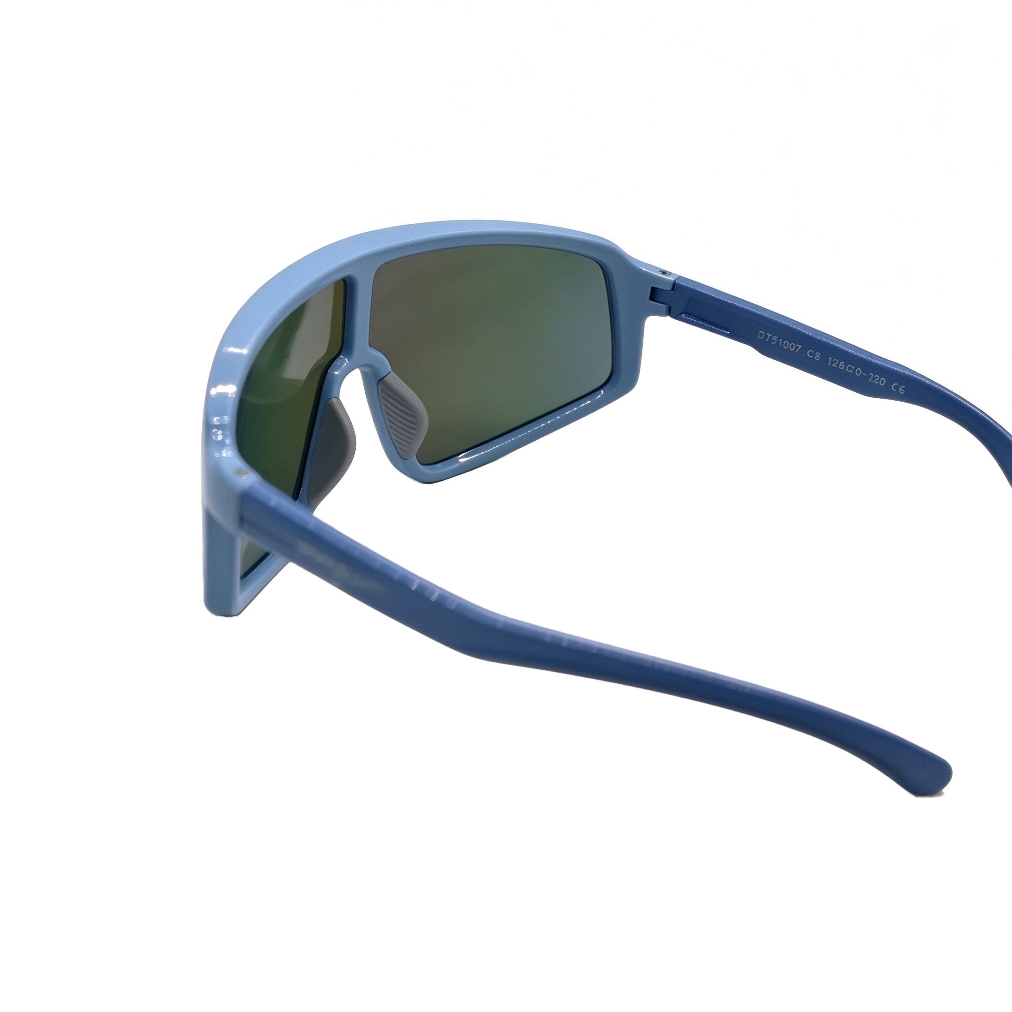 Blue sunglasses with a white background