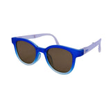 Blue sunglasses with brown lenses on a white background