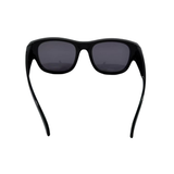 Black sunglasses with dark lenses on a white background