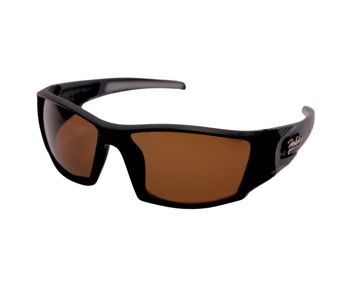 A pair of black Hokky 'Summit' sports sunglasses with polarized brown lenses and an adjustable bridge.