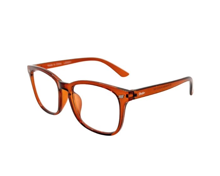 Brown eyeglasses on a white background