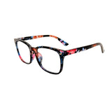 Multicolored eyeglasses on a white background