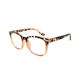 Leopard print eyeglasses on a white background