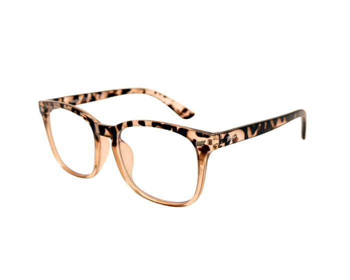 Leopard print eyeglasses on a white background