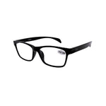 Black eyeglasses with a +3.50 label on a white background