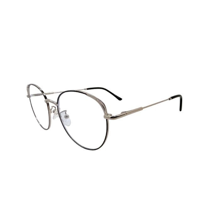 Round eyeglasses with thin metal frame on a white background