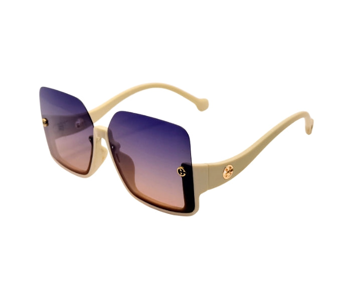 Beige sunglasses with gradient lenses on a white background