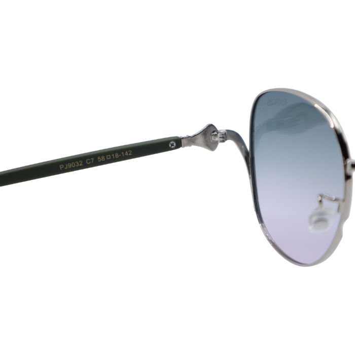 Sunglasses with a gradient blue lens on a white background