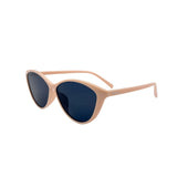 Beige sunglasses with dark lenses on a white background