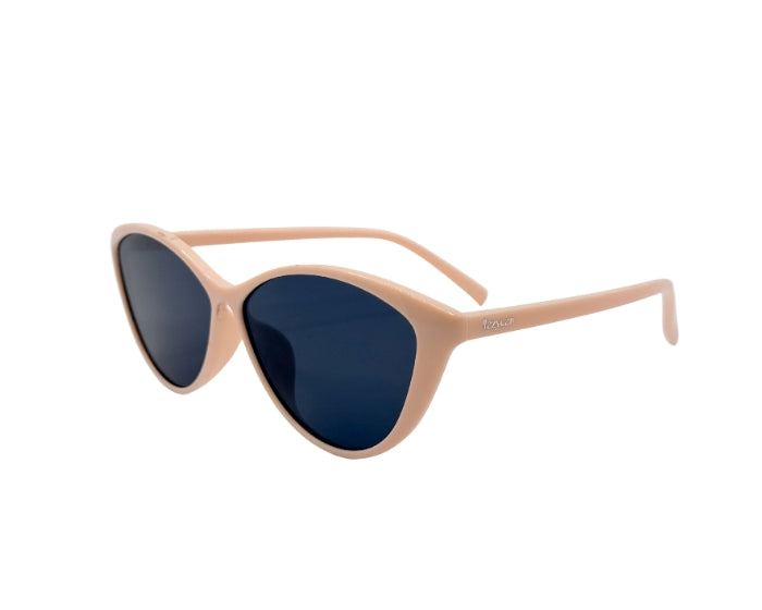 Beige sunglasses with dark lenses on a white background