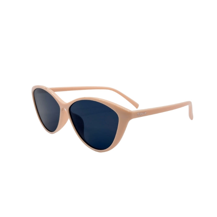 Beige sunglasses with dark lenses on a white background