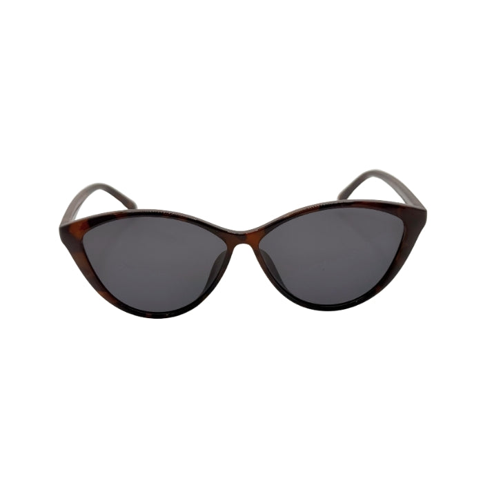 Sunglasses with tortoiseshell frame and dark lenses on a white background