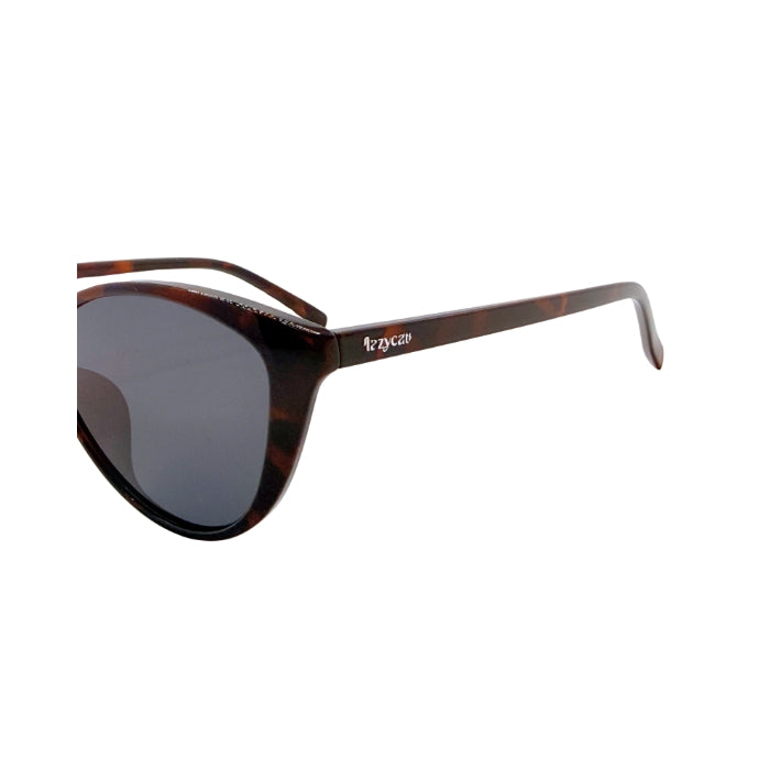 Sunglasses with tortoiseshell frame and dark lenses on a white background