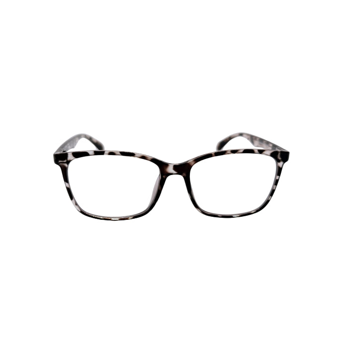 Pair of glasses with a tortoiseshell pattern on a white background