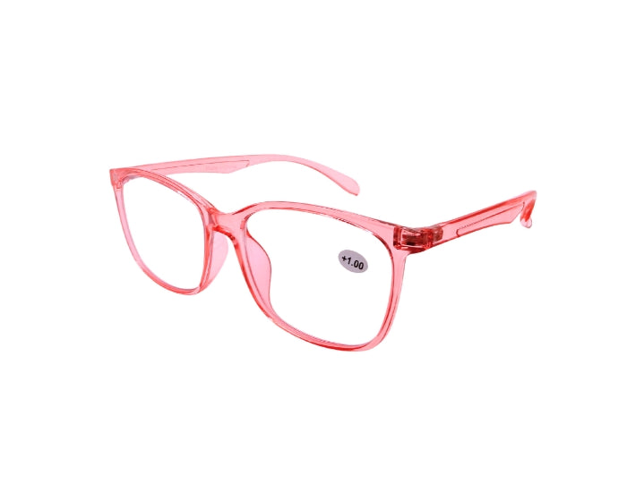 Pink eyeglasses on a white background