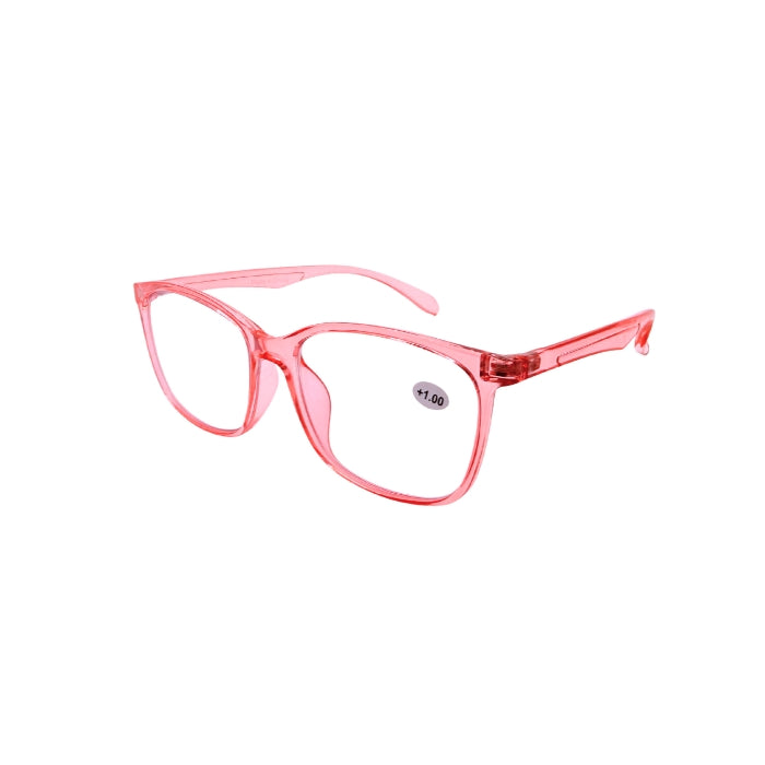 Pink eyeglasses on a white background