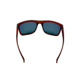 Sunglasses with brown frame and dark lenses on a white background