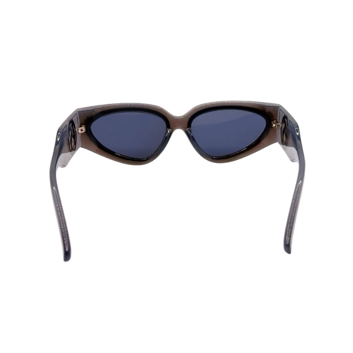 Sunglasses with dark lenses and brown frame on a white background