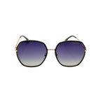 Sunglasses with gradient purple lenses on a white background