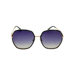 Sunglasses with gradient purple lenses on a white background