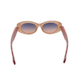 Sunglasses with pink frames and gradient lenses on a white background