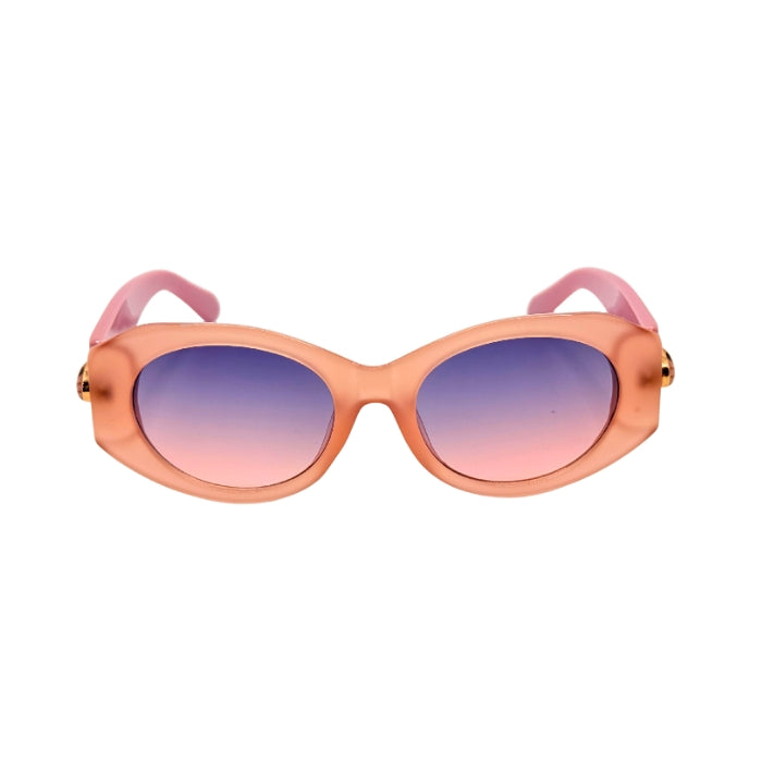 Sunglasses with pink gradient lenses and frame on a white background
