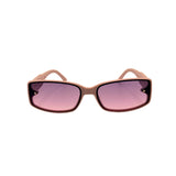 Sunglasses with pink lenses and brown frame on a white background