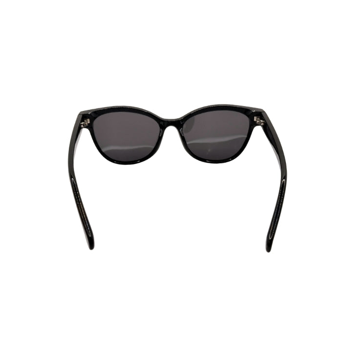 Sunglasses with black frames and dark lenses on white background