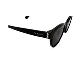 Black sunglasses with detailing on frames on white background