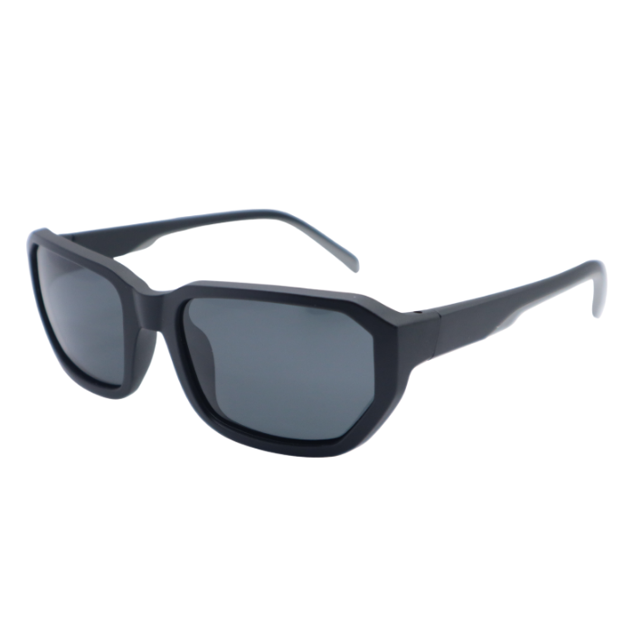 Black sunglasses with dark lenses on a white background