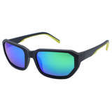 Sunglasses with blue and green lenses on a white background