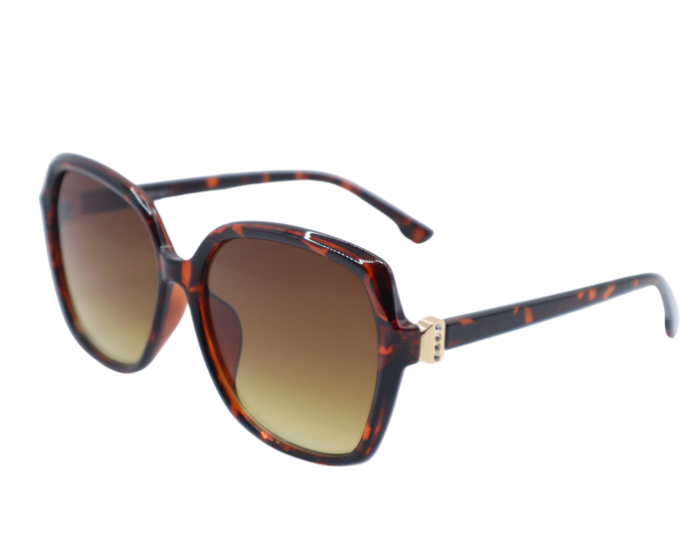 Sunglasses with tortoiseshell frame and brown gradient lenses on a white background