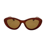 Wooden-framed sunglasses with gold lenses on a white background